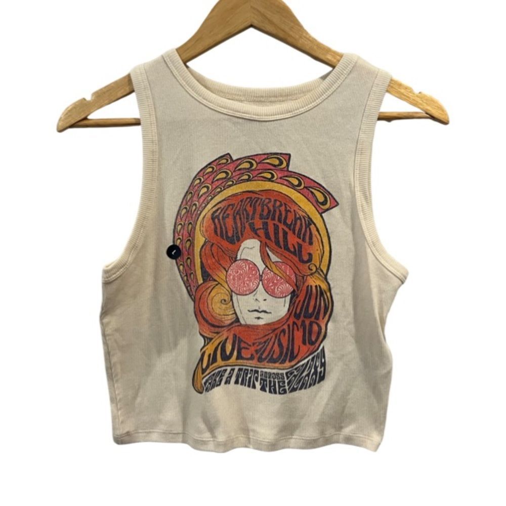 Hollister Cream Graphic Crop Tank with Retro Orange & Pink Print
